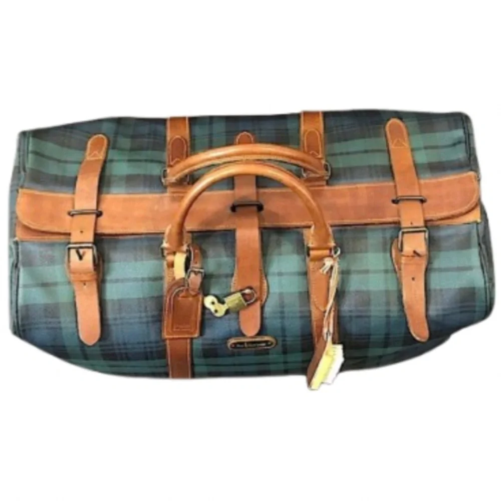 RALPH LAUREN Black Watch Tartan Plaid Boston Weekend Travel Duffle Bag 52cm